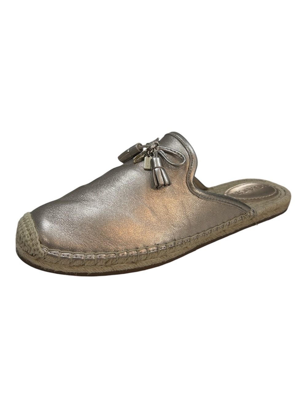 Coach Rose Gold Metallic Leather Bow Tassel Espadrille Mules Slides 9.5
